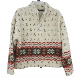 Very J Sherpa Coat Fair Isle Small Nordic Quarter Zip Polo Cream, Orange, Olive
